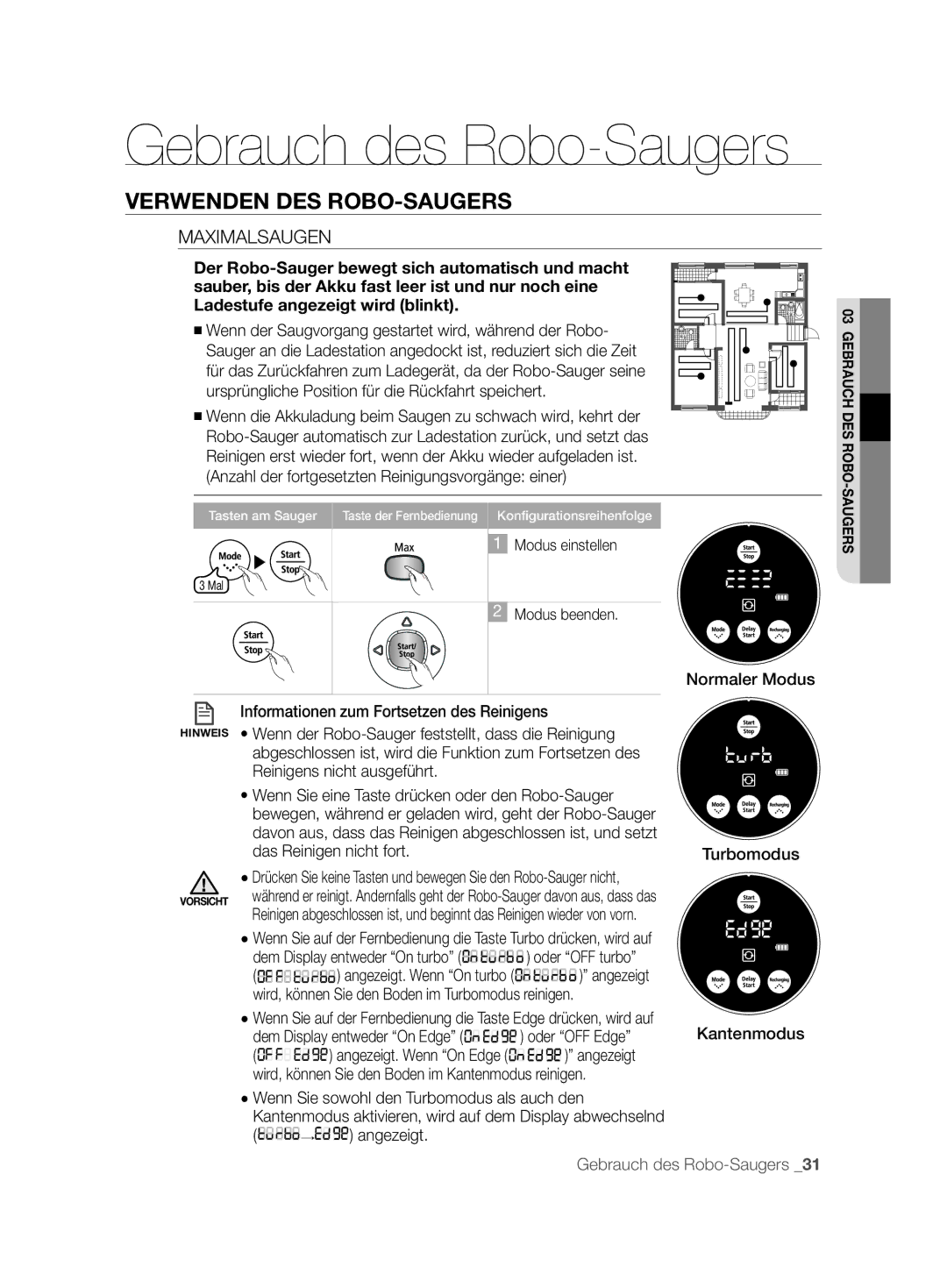 Samsung VCR8874T3B/XET manual Maximalsaugen, Anzahl der fortgesetzten Reinigungsvorgänge einer 