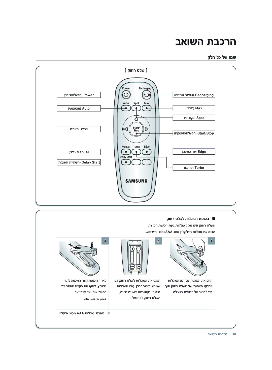 Samsung VCR8875T3A/SML, VCR8875T3A/XEF manual קוחר טלשל תוללוסה תסנכה, ינדי Manual, וברוט Turbo 