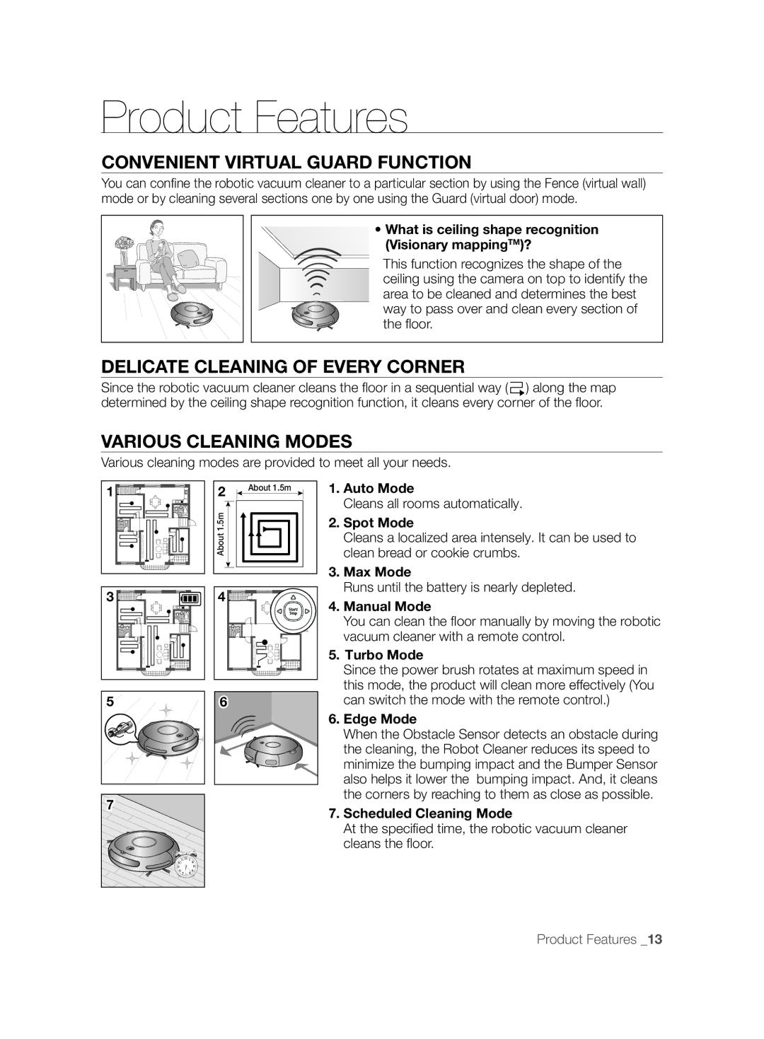 Samsung VCR8875T3A/SML manual Product Features, Convenient Virtual Guard Function, Delicate Cleaning of Every Corner 