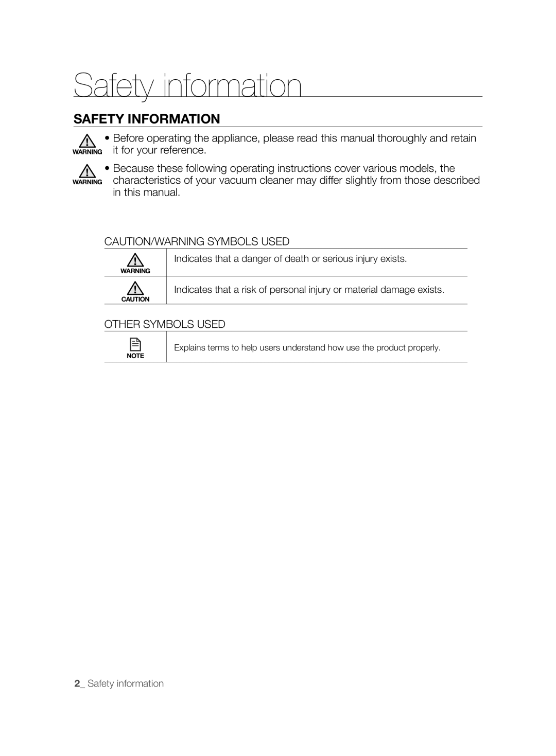 Samsung VCR8875T3A/XEF, VCR8875T3A/SML manual Safety information, Safety Information, Other Symbols Used 