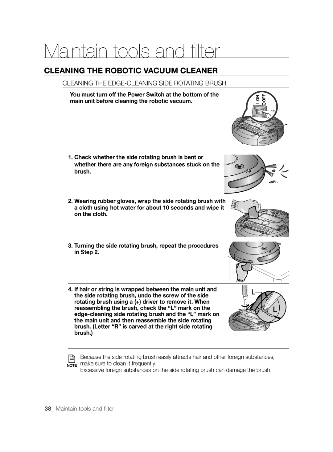 Samsung VCR8875T3A/XEF, VCR8875T3A/SML manual Cleaning the EDGE-CLEANING Side Rotating Brush 