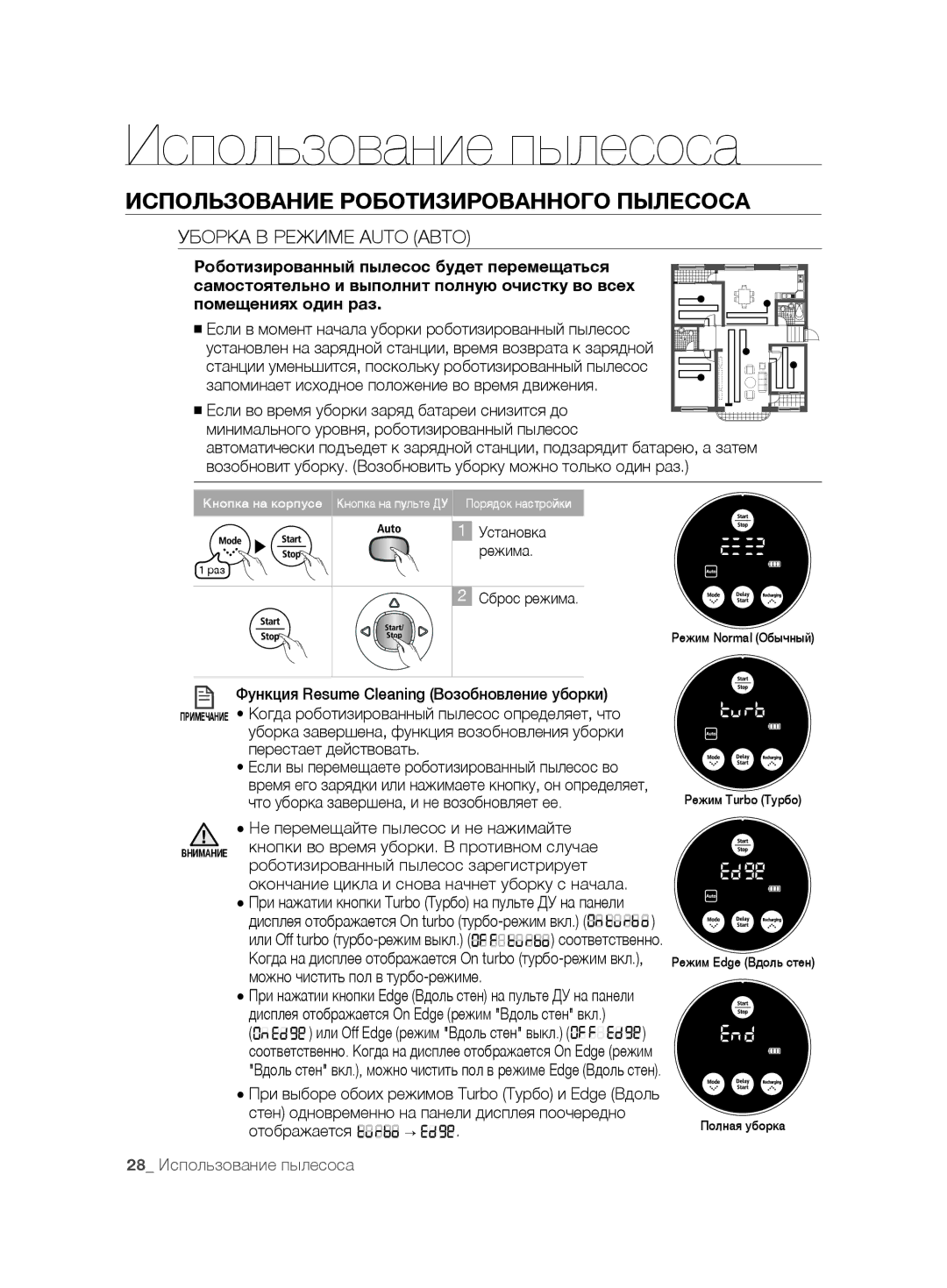 Samsung VCR8875T3A/XEF, VCR8875T3A/SML manual Уборка В Режиме Auto Авто 