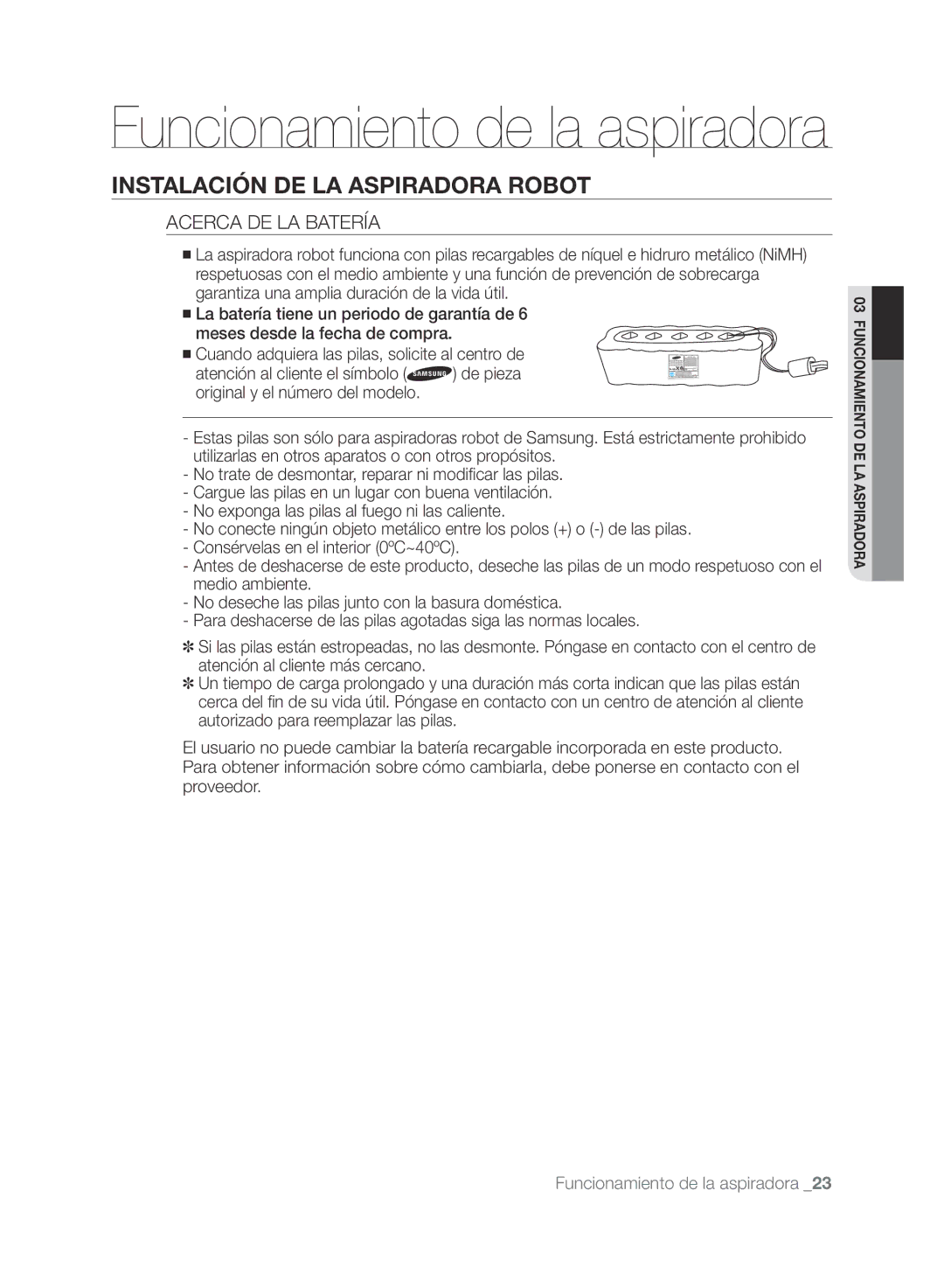 Samsung VCR8875T3A/XEF manual Acerca DE LA Batería 