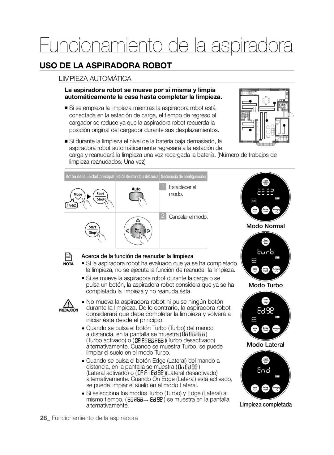 Samsung VCR8875T3A/XEF manual Limpieza Automática, Modo Normal Acerca de la función de reanudar la limpieza 