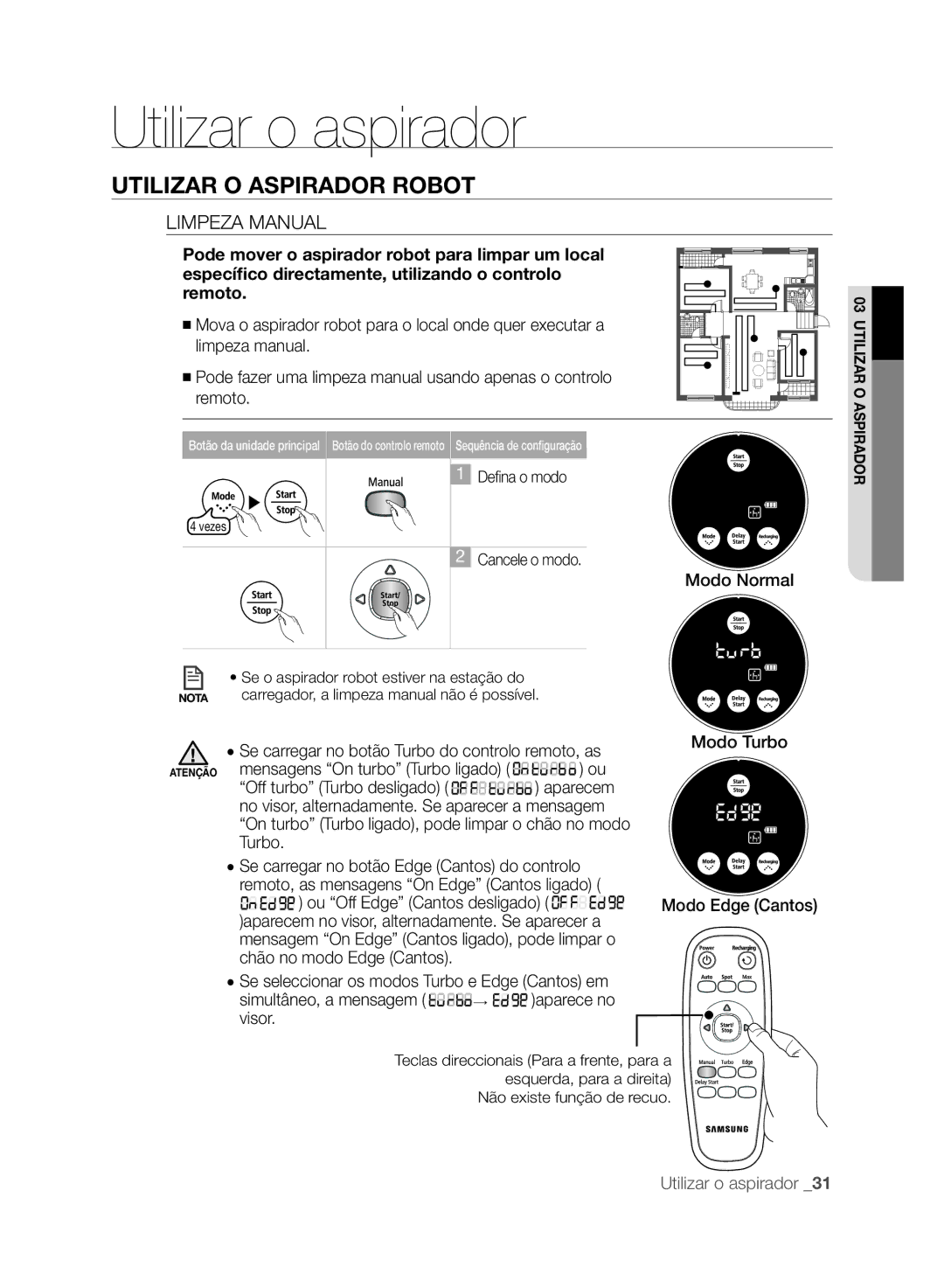 Samsung VCR8875T3A/XEF manual Limpeza Manual, Off turbo Turbo desligado, No visor, alternadamente. Se aparecer a mensagem 