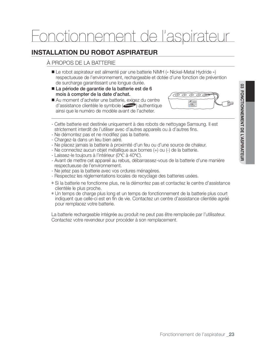 Samsung VCR8875T3A/XEF manual Propos DE LA Batterie 