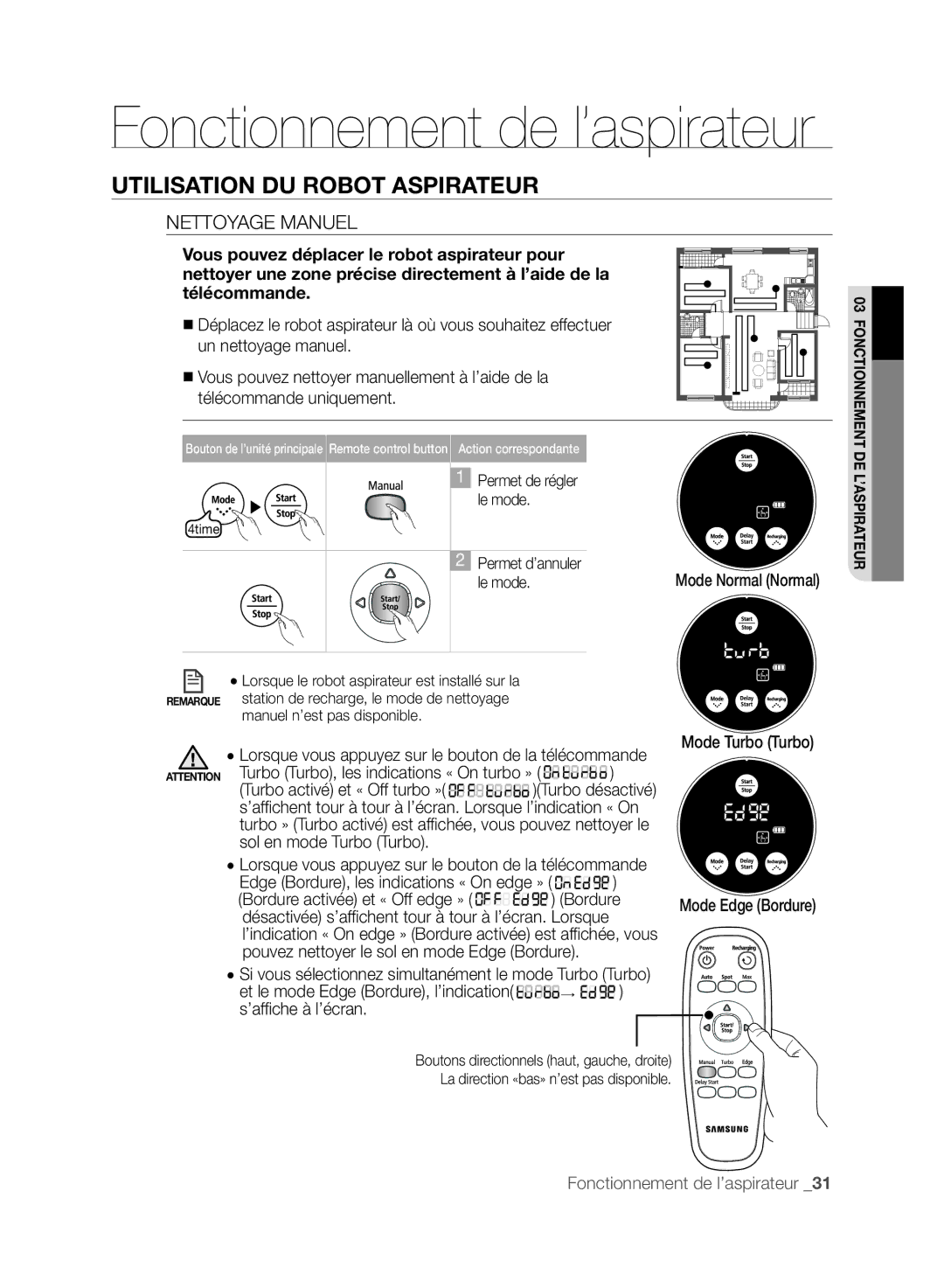 Samsung VCR8875T3A/XEF manual Nettoyage Manuel, Mode Turbo Turbo Mode Edge Bordure 