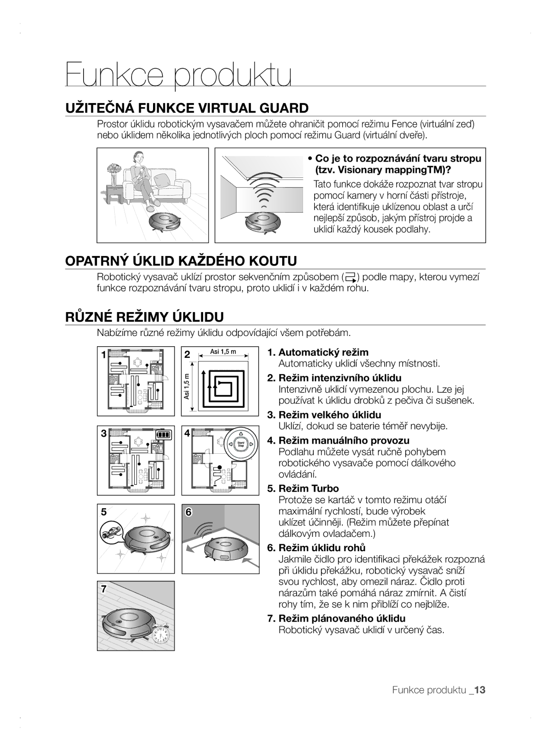 Samsung VCR8875T3A/XEF Funkce produktu, Užitečná Funkce Virtual Guard, Opatrný Úklid Každého Koutu, Různé Režimy Úklidu 