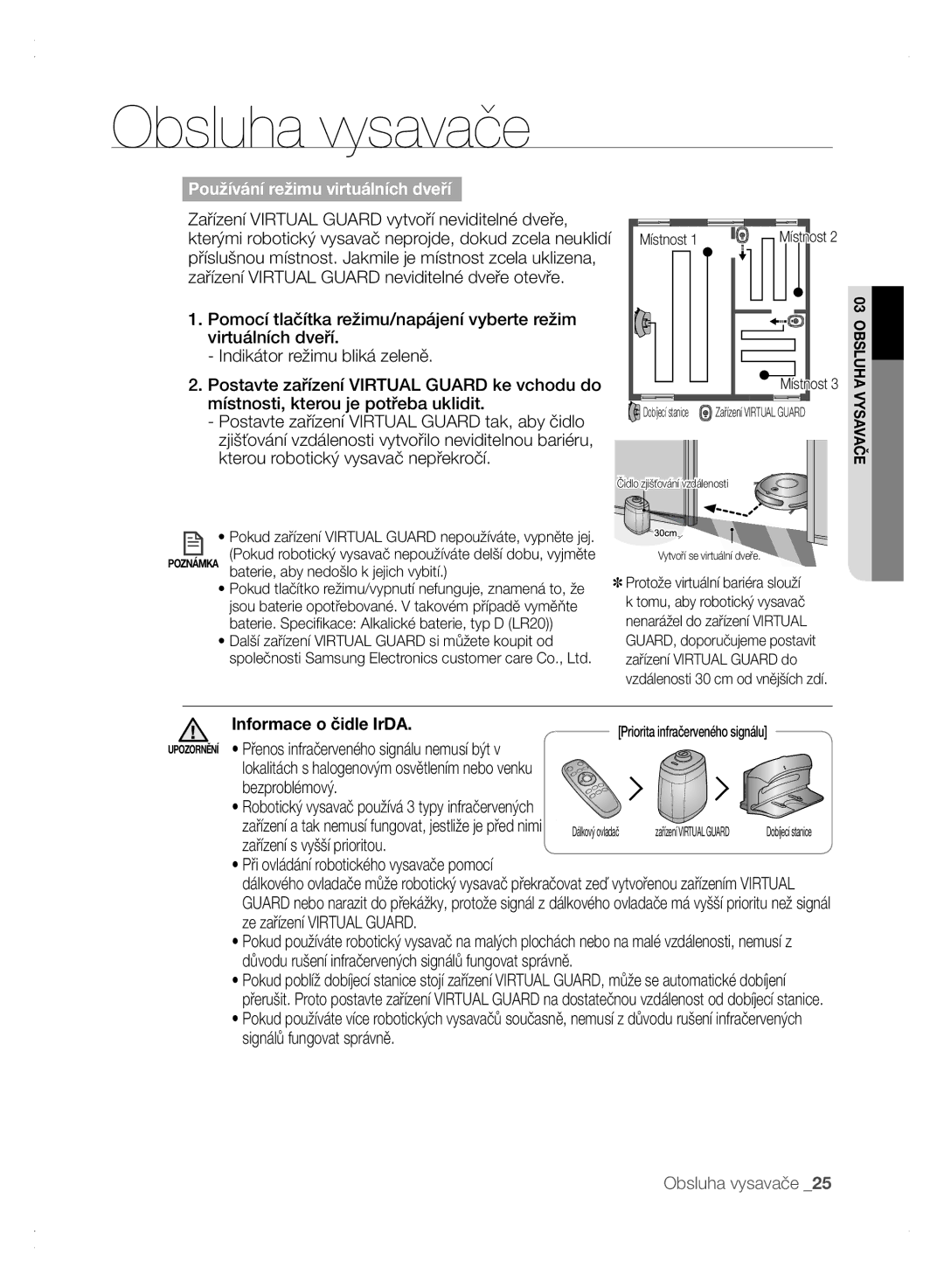 Samsung VCR8875T3A/XEF, VCR8875T3A/XEO manual Používání režimu virtuálních dveří, Informace o čidle IrDA 