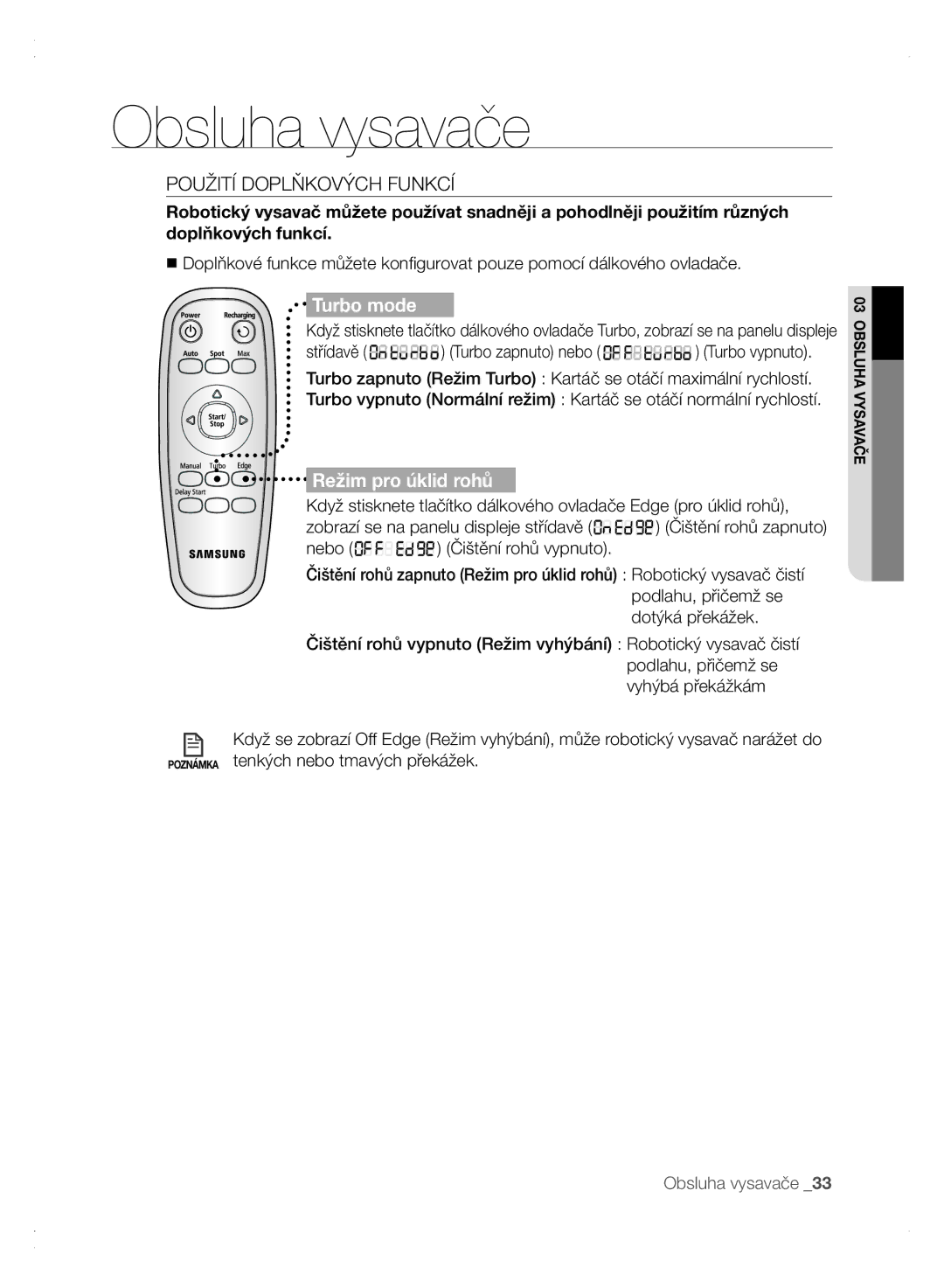 Samsung VCR8875T3A/XEF, VCR8875T3A/XEO manual Použití Doplňkových Funkcí, Turbo mode 