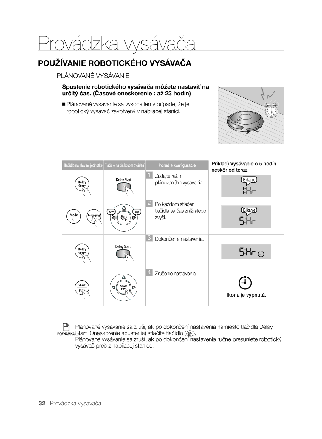 Samsung VCR8875T3A/XEO, VCR8875T3A/XEF manual Plánované Vysávanie, Robotický vysávač zakotvený v nabíjacej stanici 