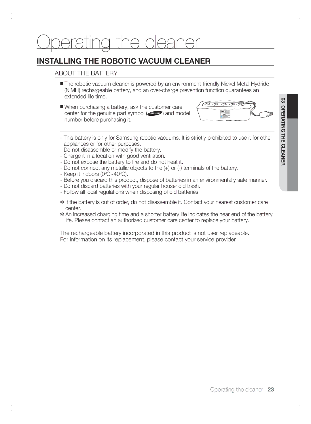 Samsung VCR8875T3A/XEF, VCR8875T3A/XEO manual About the Battery 