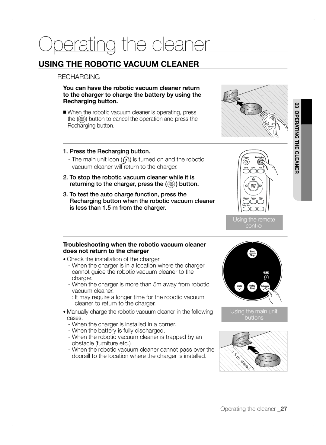 Samsung VCR8875T3A/XEF, VCR8875T3A/XEO manual Recharging 