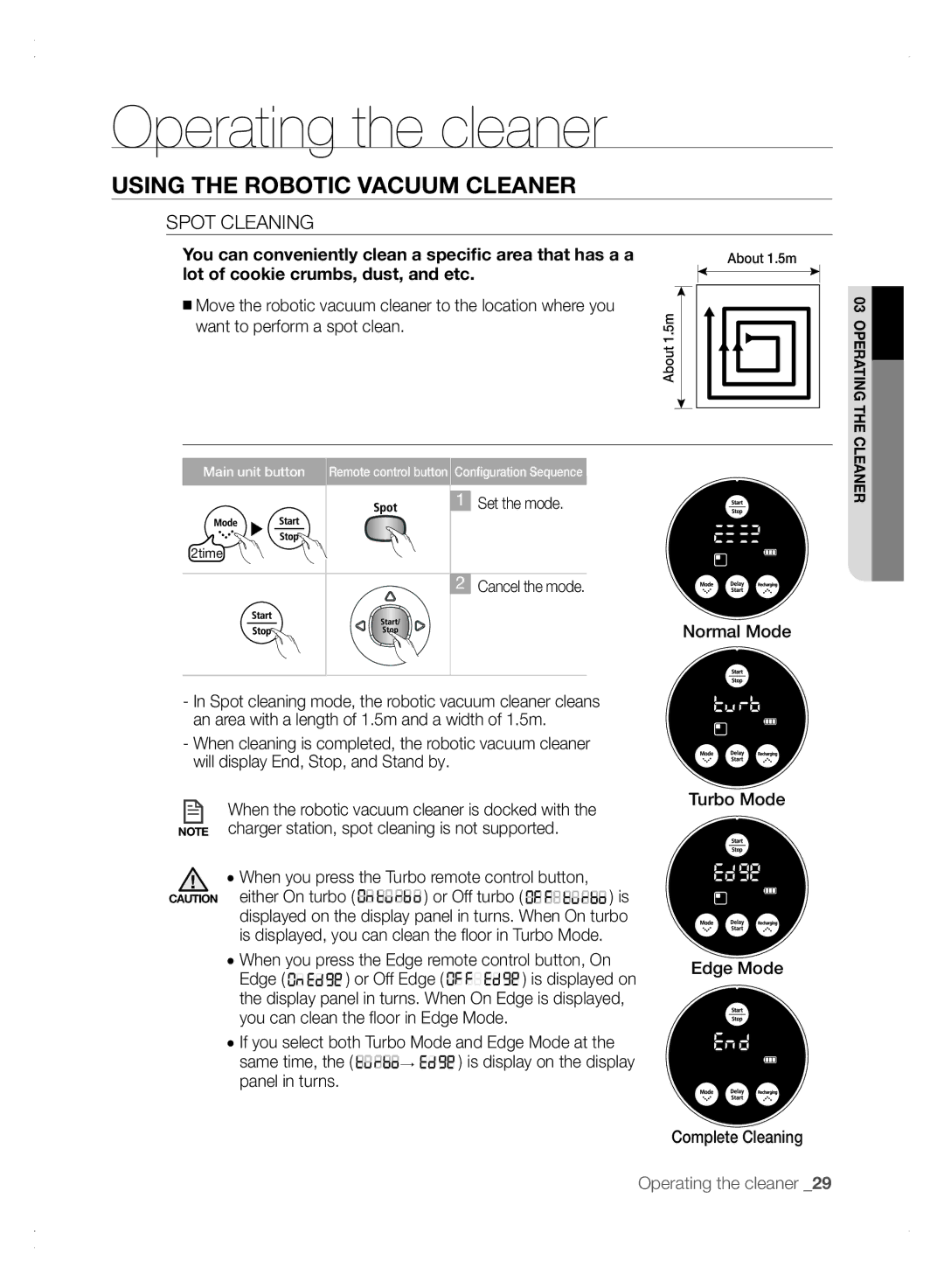 Samsung VCR8875T3A/XEF, VCR8875T3A/XEO manual Spot Cleaning, When you press the Turbo remote control button 