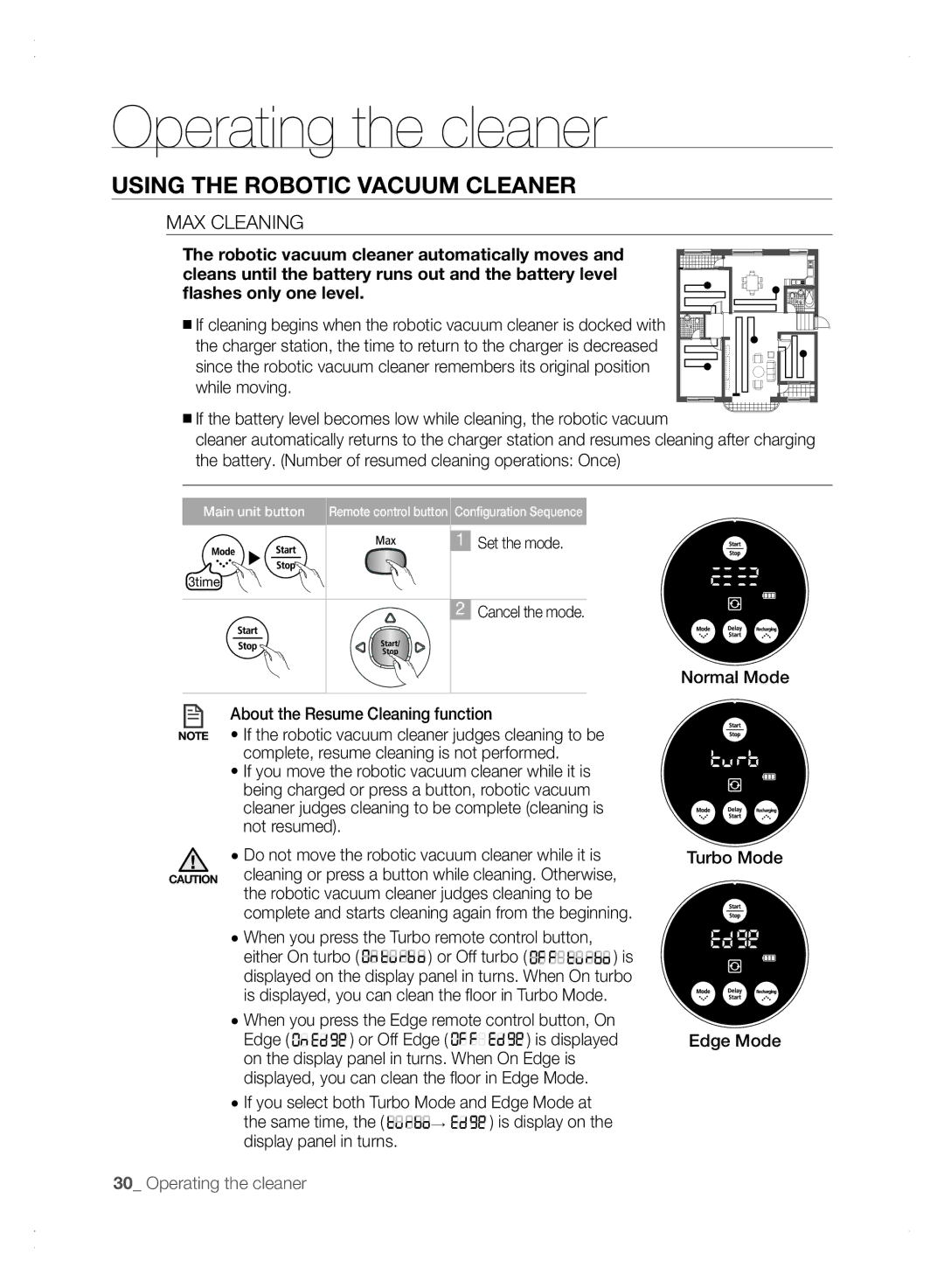 Samsung VCR8875T3A/XEO Max Cleaning, When you press the Edge remote control button, On, Normal Mode Turbo Mode Edge Mode 