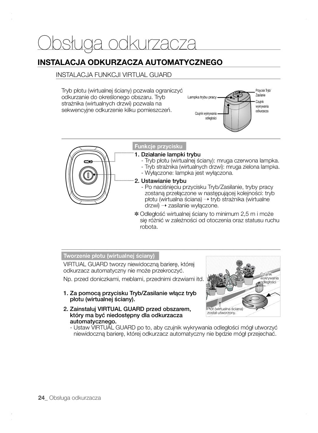 Samsung VCR8875T3A/XEO, VCR8875T3A/XEF manual Instalacja Funkcji Virtual Guard, Funkcje przycisku 