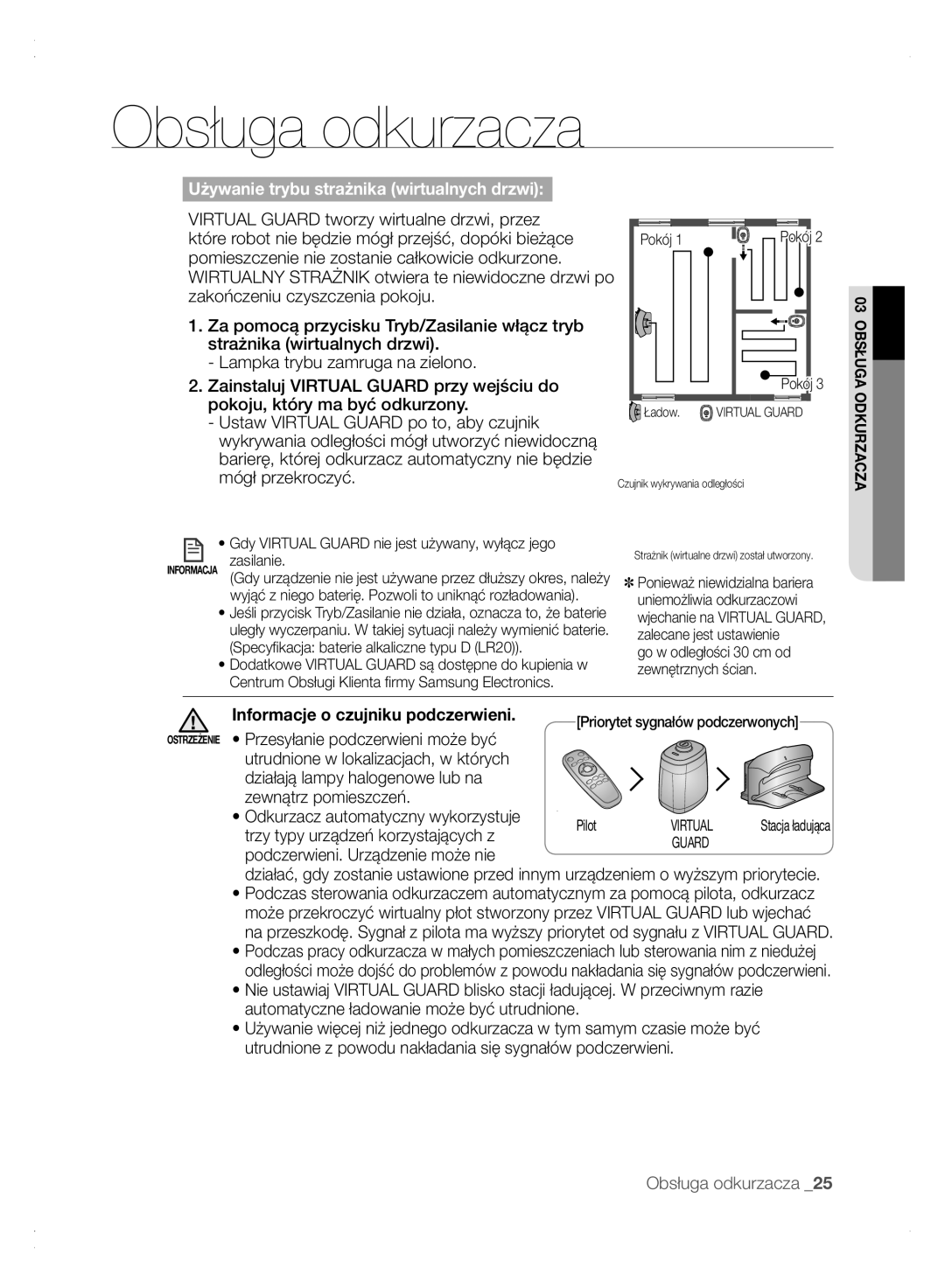 Samsung VCR8875T3A/XEF, VCR8875T3A/XEO manual Używanie trybu strażnika wirtualnych drzwi, Informacje o czujniku podczerwieni 