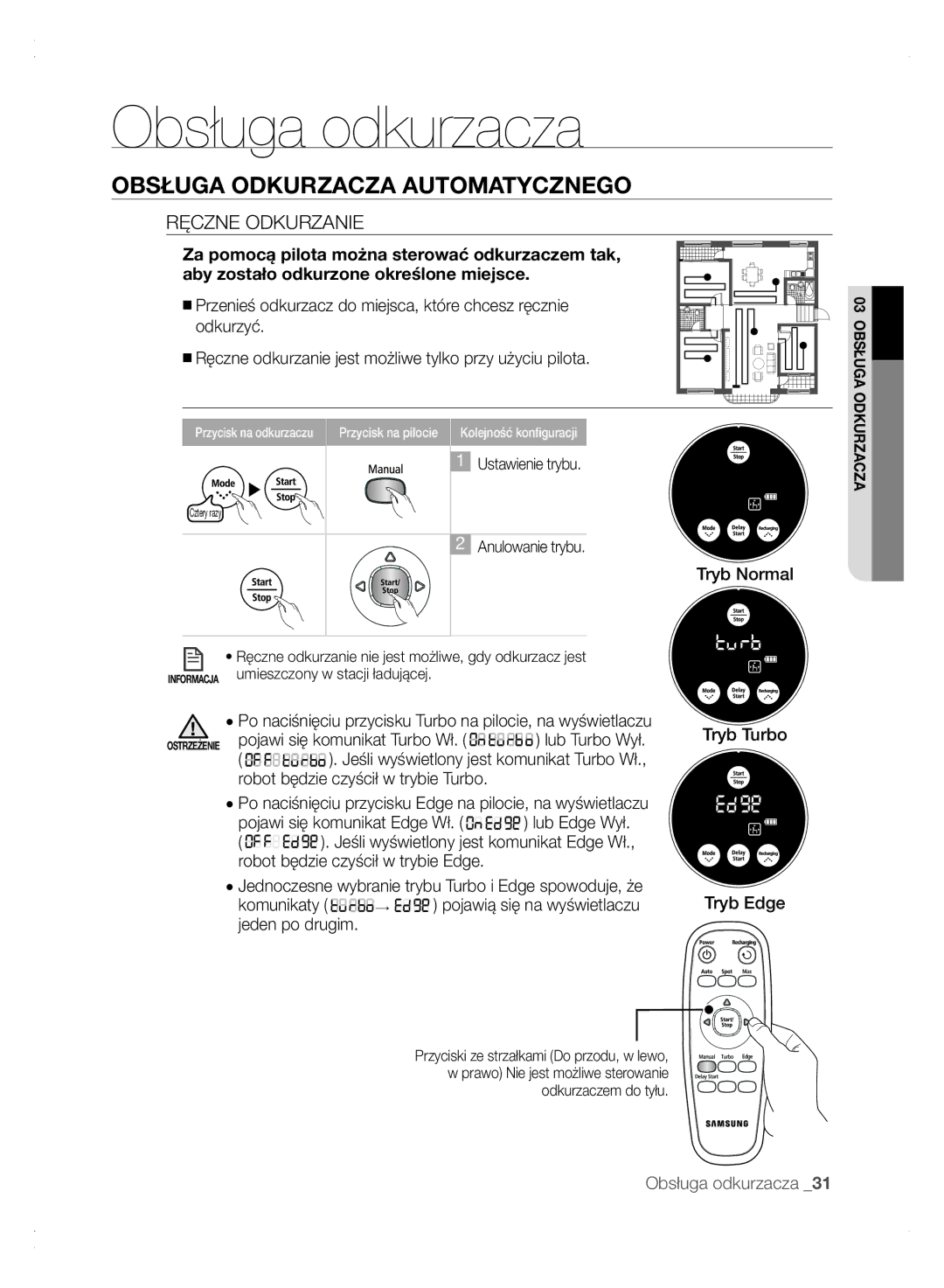 Samsung VCR8875T3A/XEF, VCR8875T3A/XEO manual Ręczne Odkurzanie 