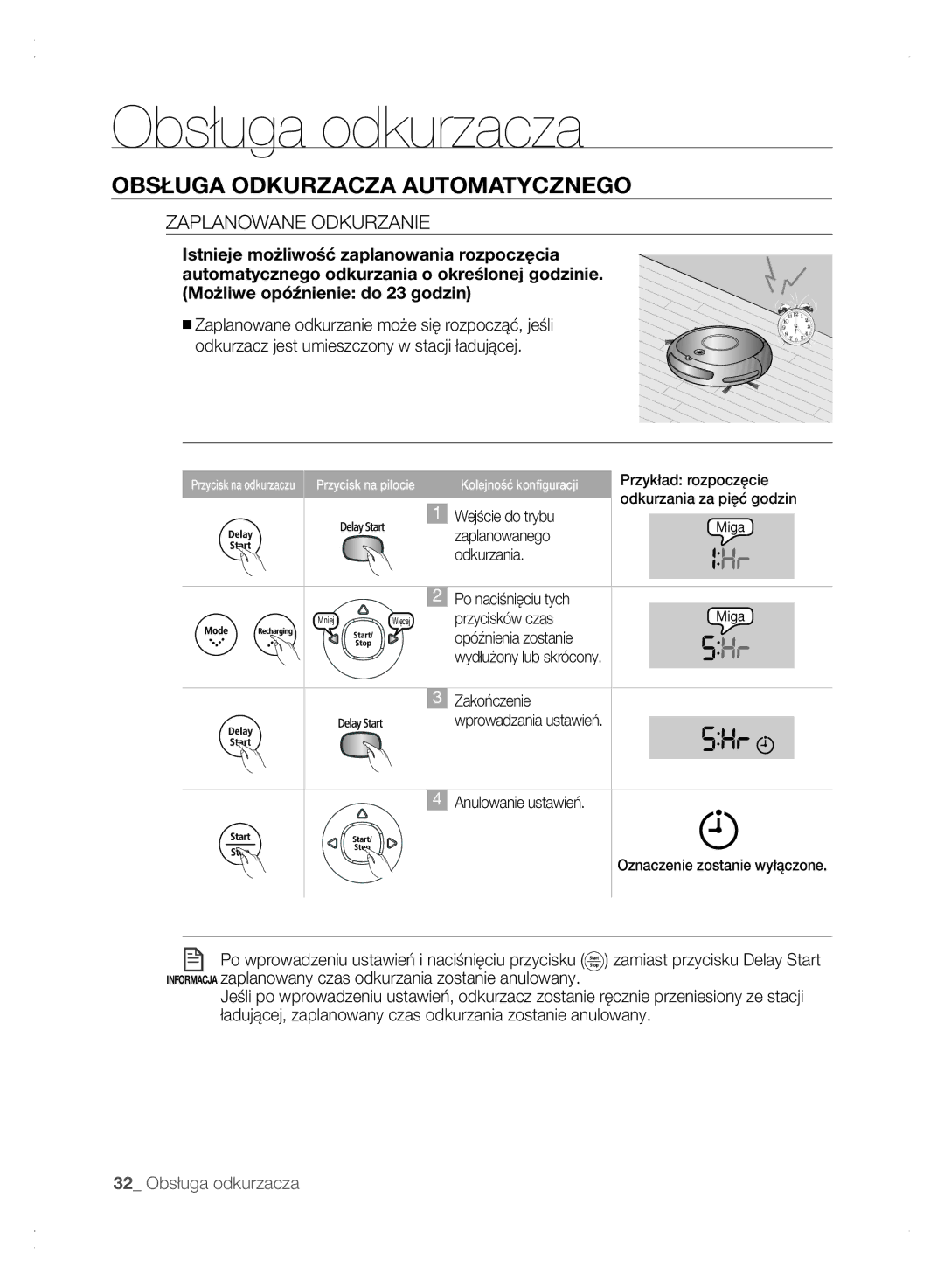 Samsung VCR8875T3A/XEO, VCR8875T3A/XEF manual Zaplanowane Odkurzanie 