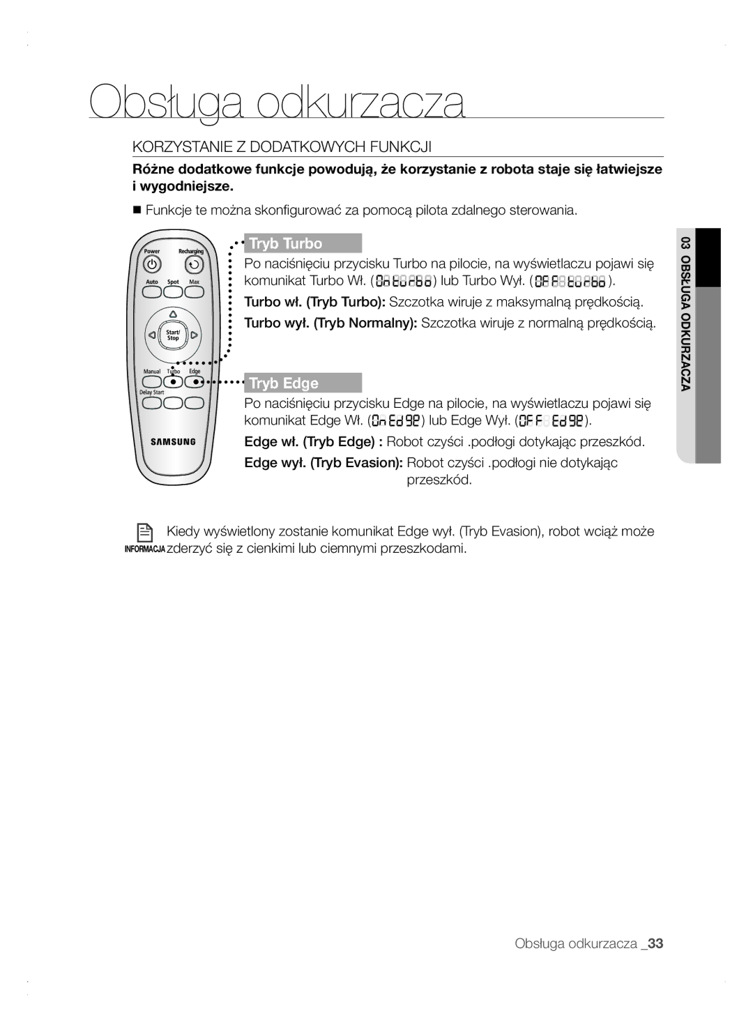 Samsung VCR8875T3A/XEF, VCR8875T3A/XEO manual Korzystanie Z Dodatkowych Funkcji, Tryb Turbo 