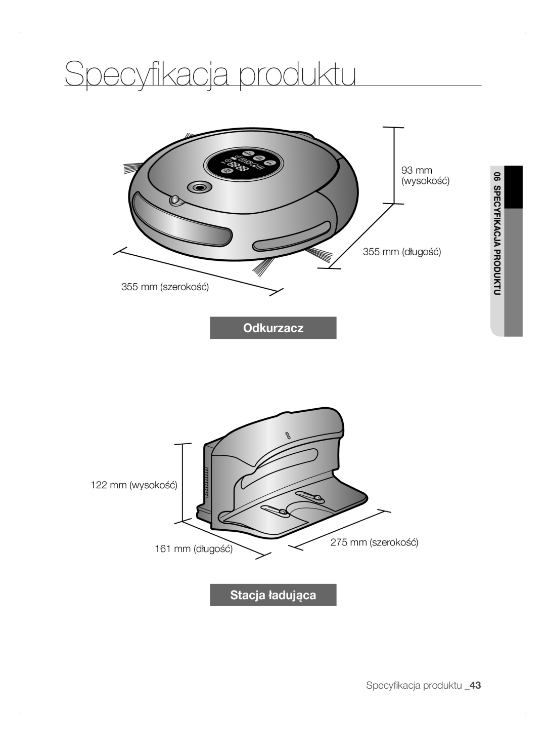 Samsung VCR8875T3A/XEF, VCR8875T3A/XEO manual Specyfikacja produktu, Mm wysokość Mm długość Mm szerokość 