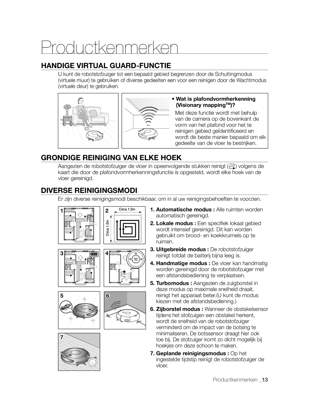 Samsung VCR8877T3A/XEG manual Productkenmerken, Handige Virtual GUARD-FUNCTIE, Grondige Reiniging VAN Elke Hoek 