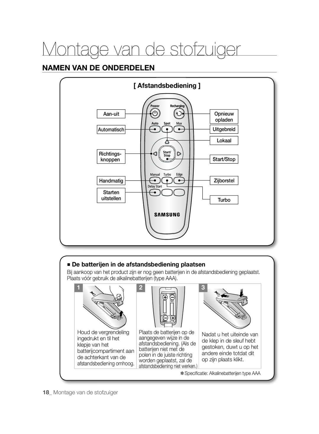 Samsung VCR8877T3A/XEG manual Afstandsbediening 