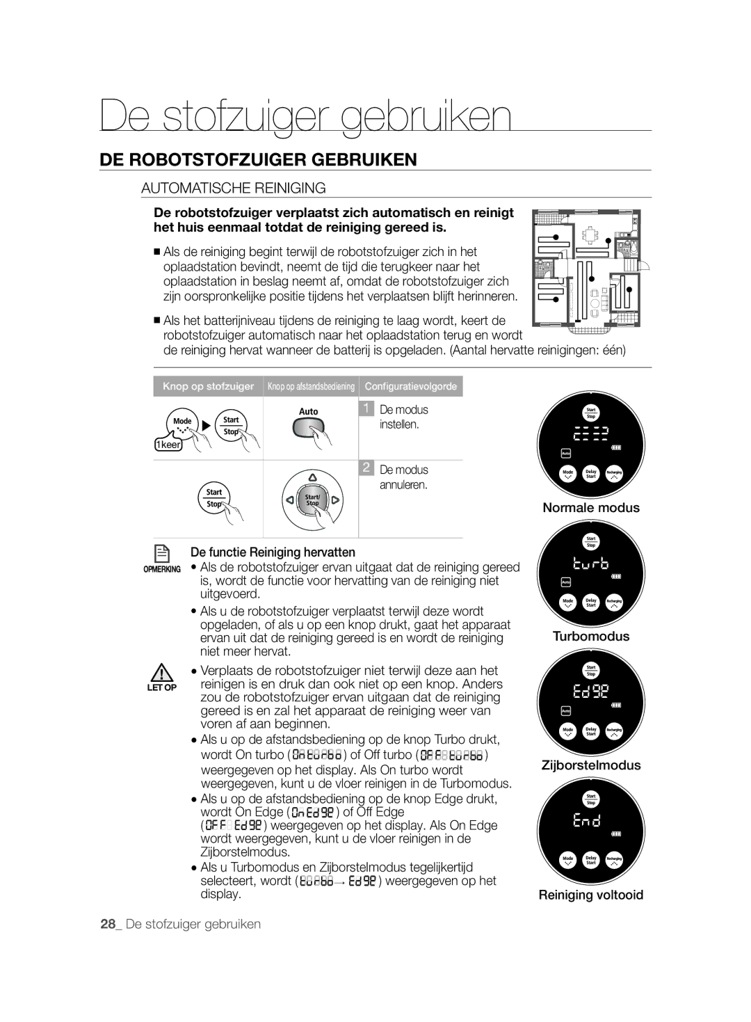 Samsung VCR8877T3A/XEG manual Automatische Reiniging, Voren af aan beginnen 