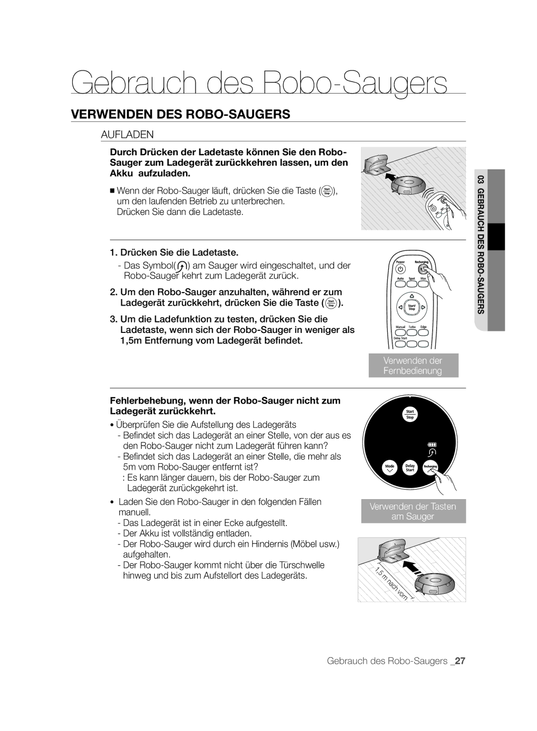 Samsung VCR8877T3A/XEG manual Aufladen, Überprüfen Sie die Aufstellung des Ladegeräts 