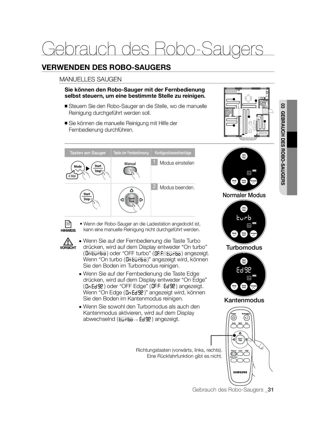 Samsung VCR8877T3A/XEG manual Manuelles Saugen 