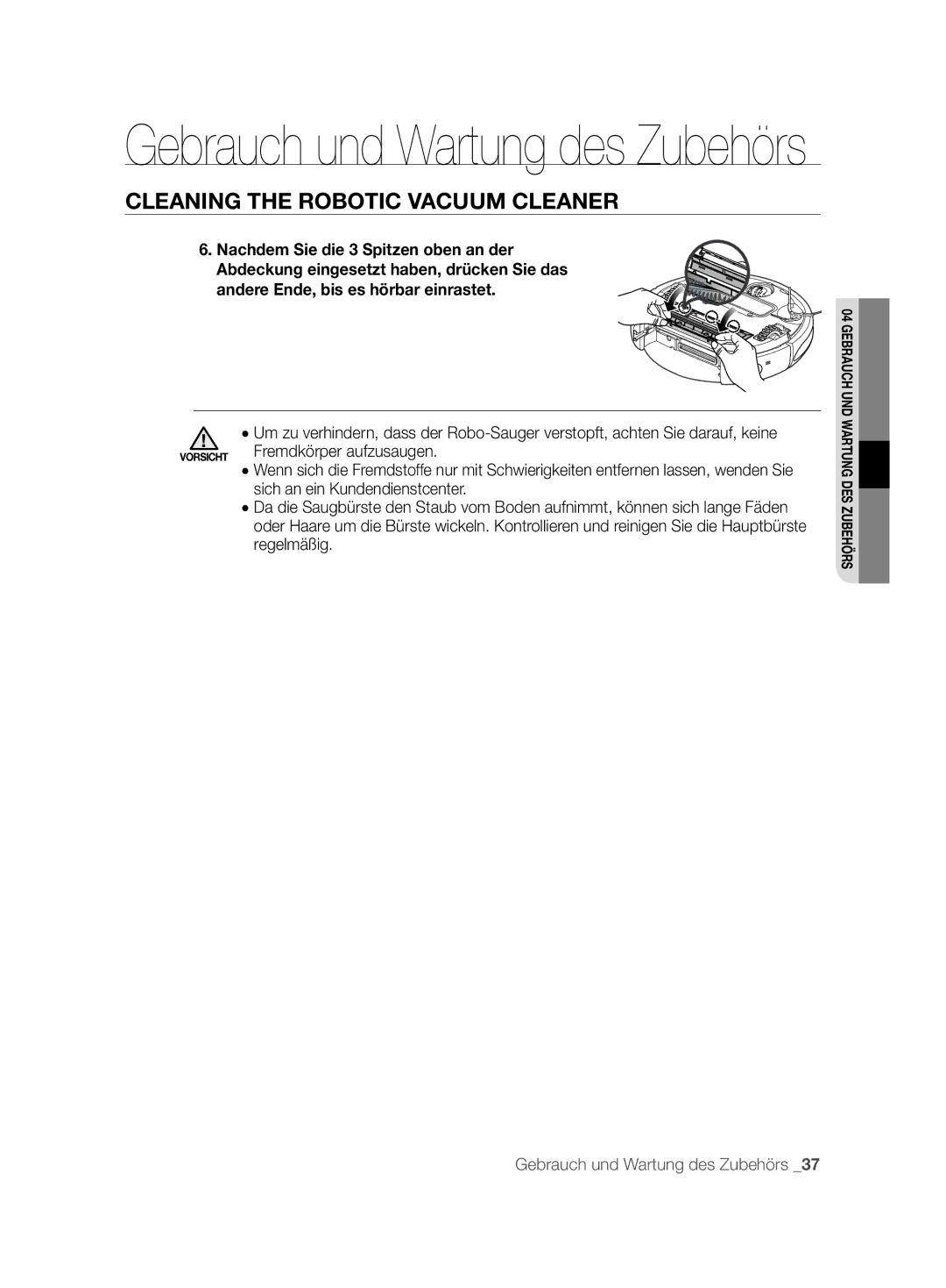 Samsung VCR8877T3A/XEG manual Cleaning the Robotic Vacuum Cleaner 