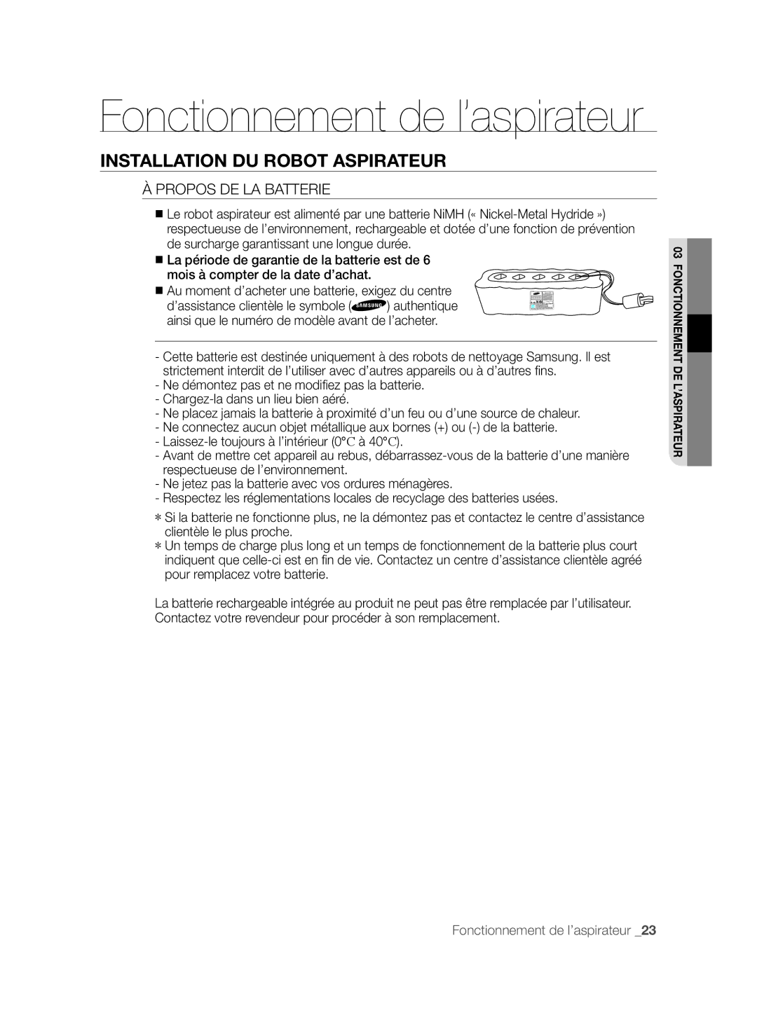 Samsung VCR8877T3A/XEG manual Propos DE LA Batterie 