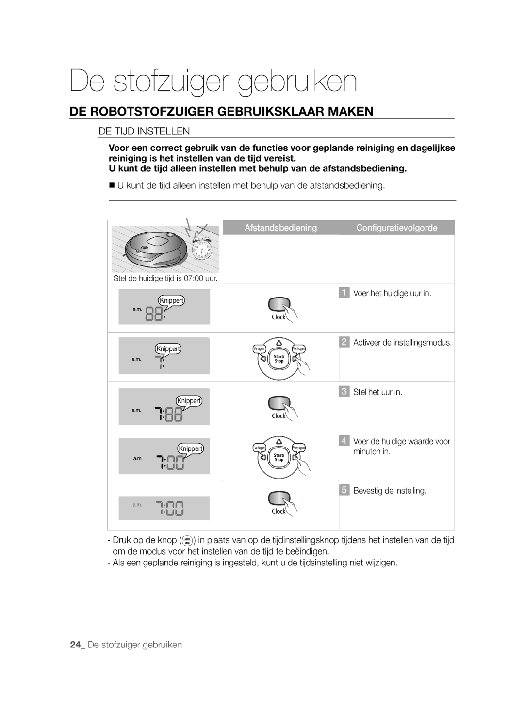 Samsung VCR8894L3R/XEG, VCR8896L3R/SWS, VCR8896L3B/XEG manual DE Tijd Instellen, Afstandsbediening 