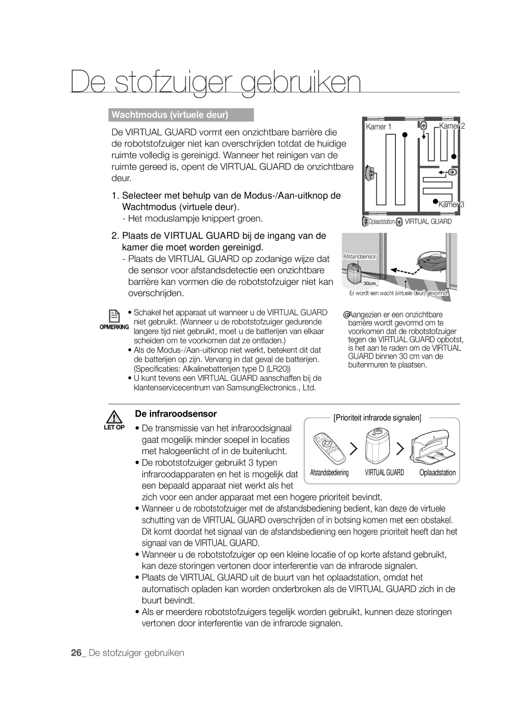 Samsung VCR8896L3B/XEG, VCR8894L3R/XEG, VCR8896L3R/SWS manual Wachtmodus virtuele deur, De infraroodsensor 