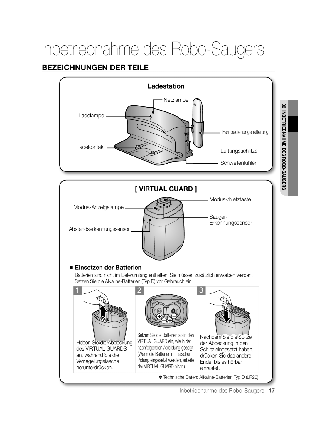 Samsung VCR8896L3B/XEG, VCR8894L3R/XEG, VCR8896L3R/SWS manual Ladestation, Netzlampe Ladelampe Ladekontakt 