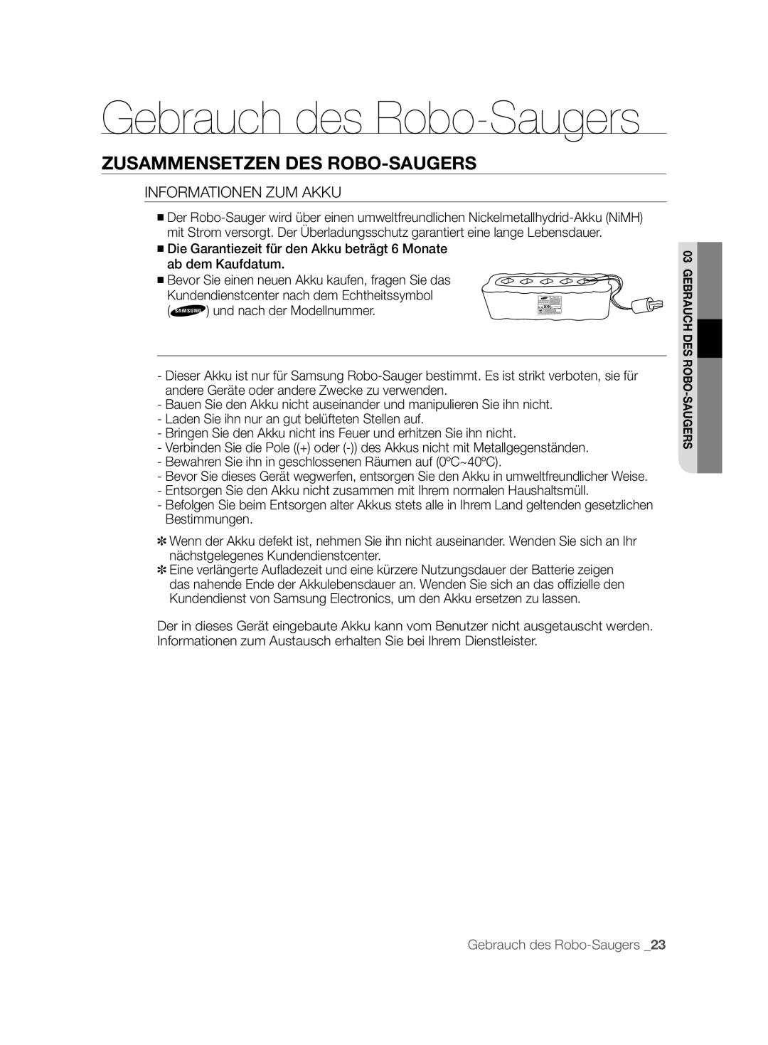 Samsung VCR8896L3B/XEG, VCR8894L3R/XEG, VCR8896L3R/SWS manual Informationen ZUM Akku 