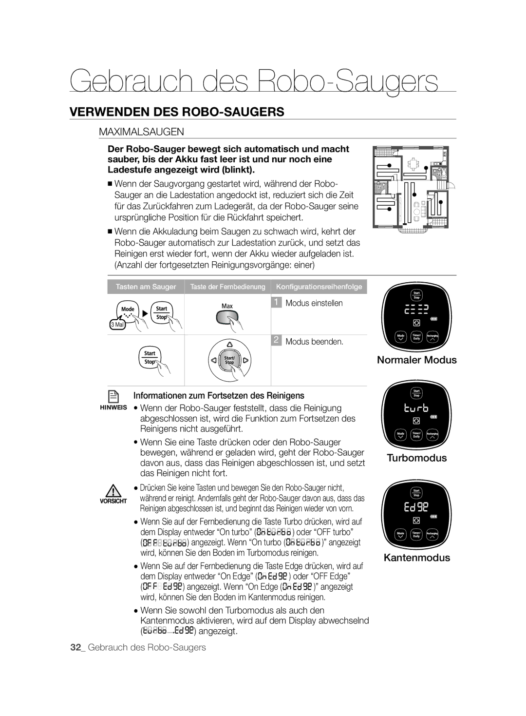 Samsung VCR8896L3B/XEG, VCR8894L3R/XEG manual Maximalsaugen, Anzahl der fortgesetzten Reinigungsvorgänge einer, → angezeigt 