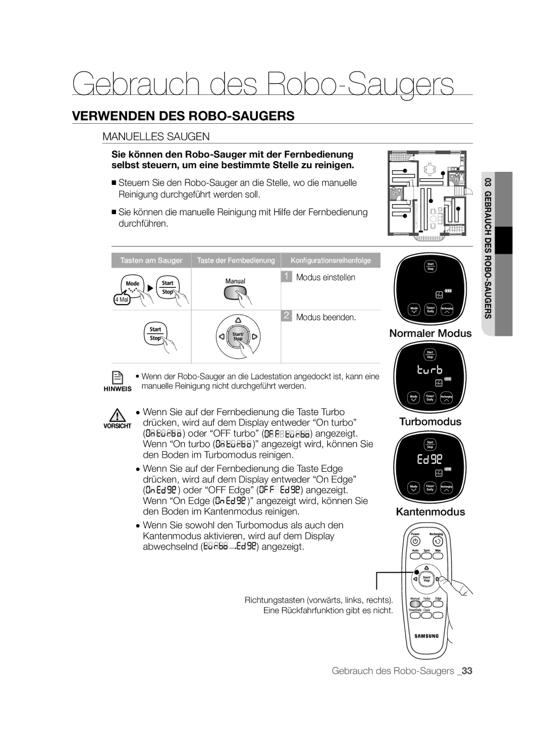 Samsung VCR8894L3R/XEG, VCR8896L3R/SWS, VCR8896L3B/XEG manual Manuelles Saugen 