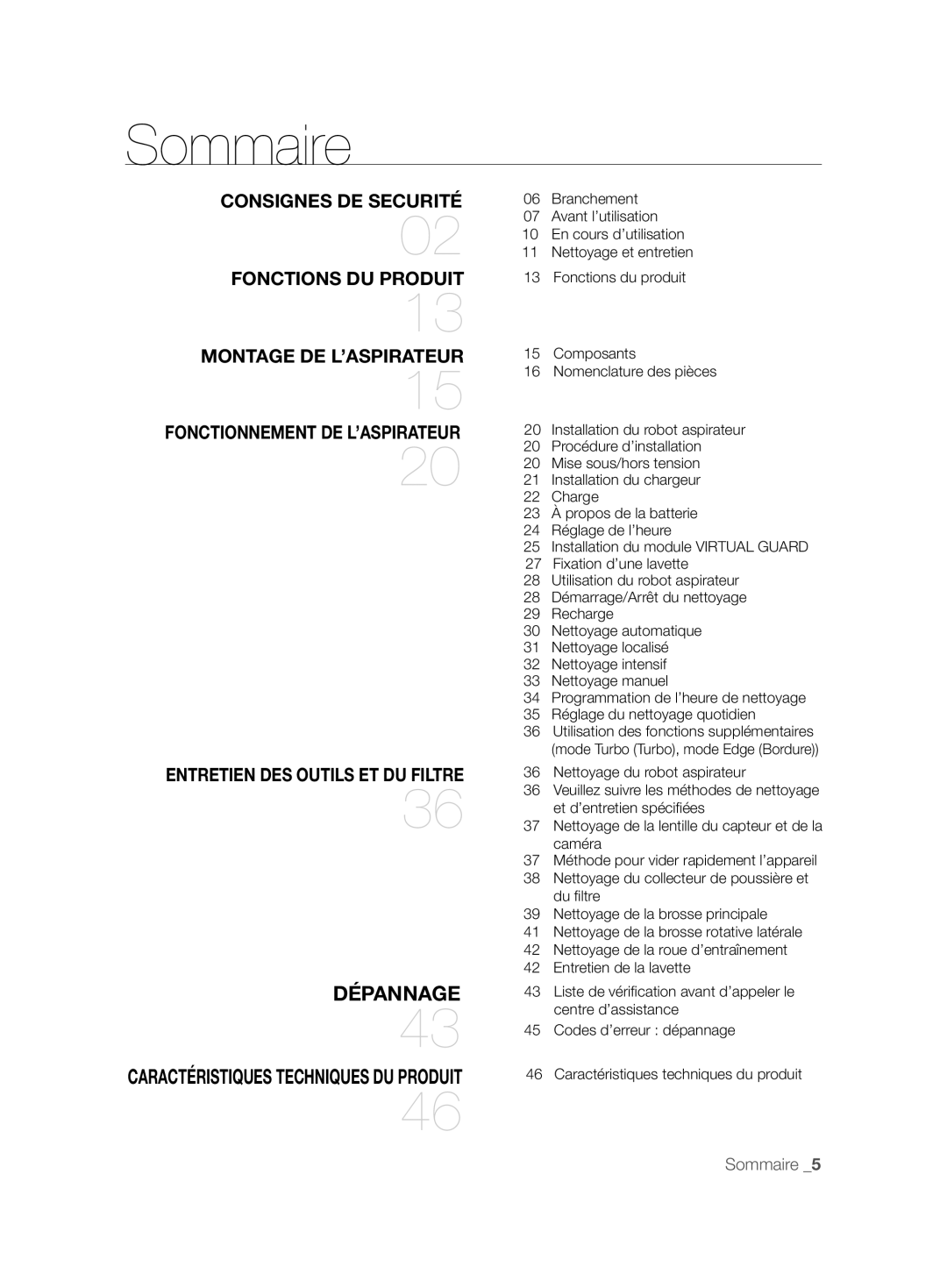 Samsung VCR8896L3B/XEG, VCR8894L3R/XEG manual Sommaire, Consignes DE Securité, Fonctions DU Produit, Montage DE L’ASPIRATEUR 