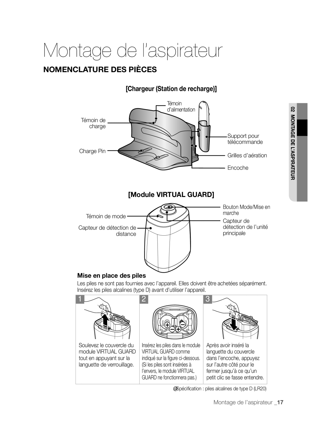 Samsung VCR8896L3B/XEG, VCR8894L3R/XEG, VCR8896L3R/SWS manual Chargeur Station de recharge, Module Virtual Guard 