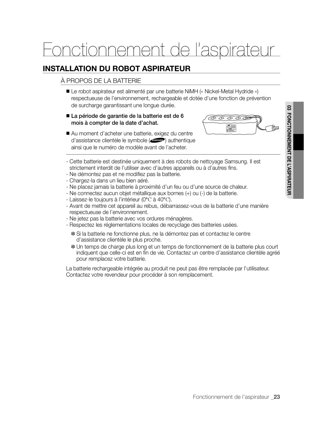 Samsung VCR8896L3B/XEG, VCR8894L3R/XEG, VCR8896L3R/SWS manual Propos DE LA Batterie 