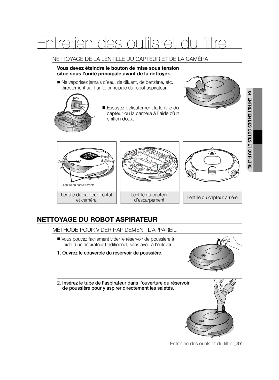 Samsung VCR8896L3R/SWS manual Nettoyage DE LA Lentille DU Capteur ET DE LA Caméra, Méthode Pour Vider Rapidement L’APPAREIL 