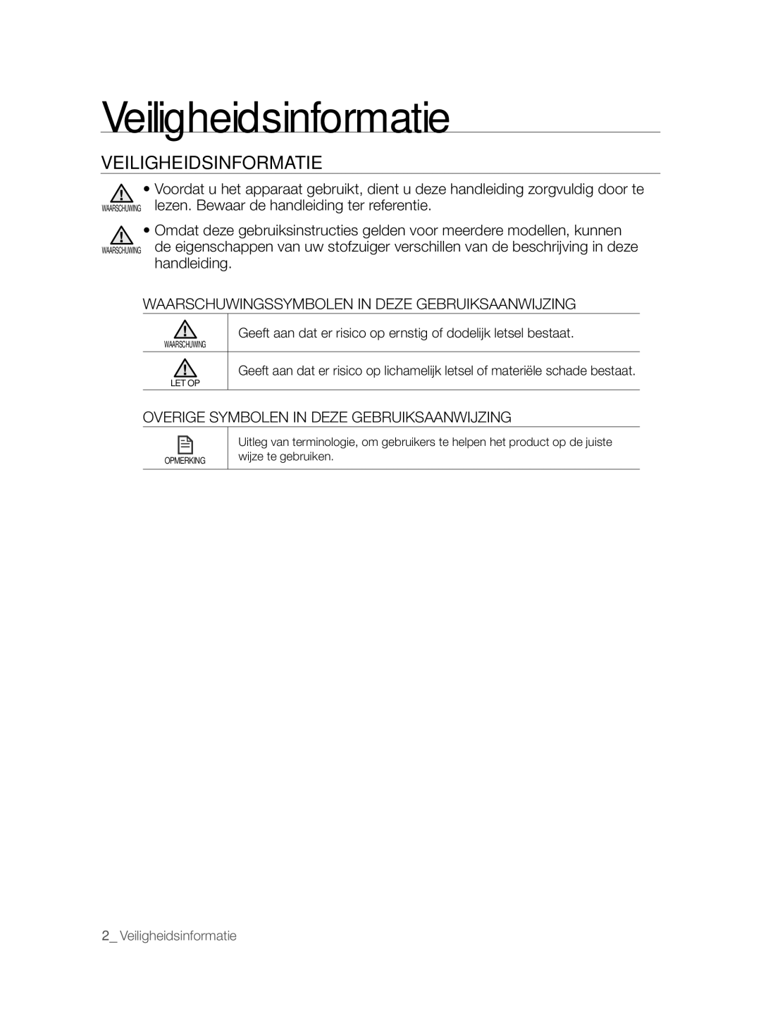 Samsung VCR8896L3B/XEG, VCR8894L3R/XEG manual Veiligheidsinformatie, Waarschuwingssymbolen in Deze Gebruiksaanwijzing 