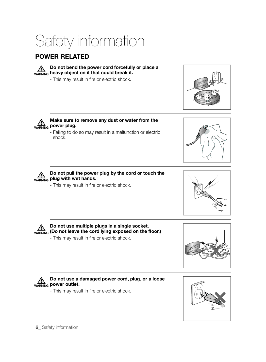 Samsung VCR8894L3R/XET manual Power Related, This may result in ﬁ re or electric shock 