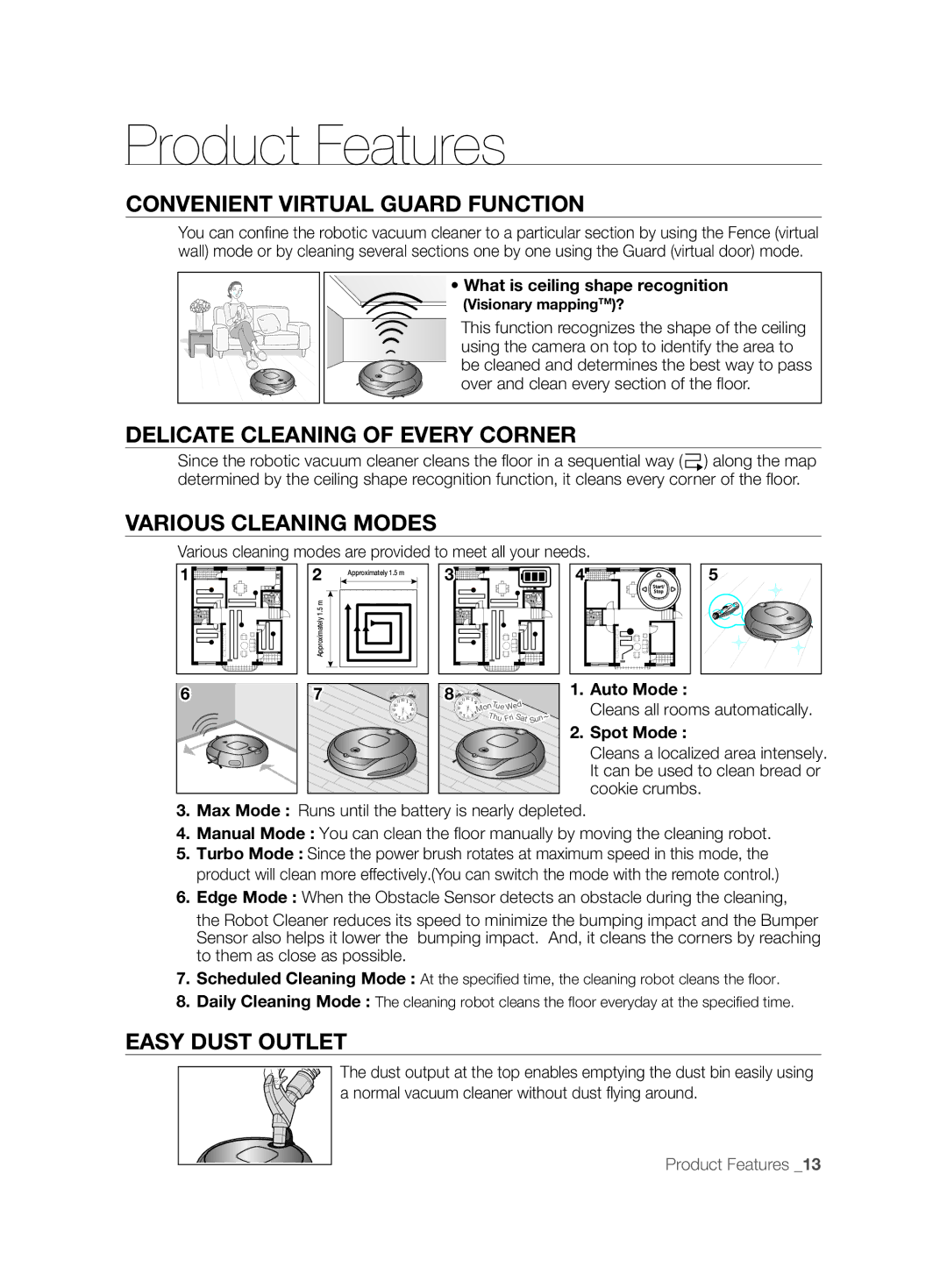 Samsung VCR8894L3R/XET manual Product Features, Convenient Virtual Guard Function, Delicate Cleaning of Every Corner 