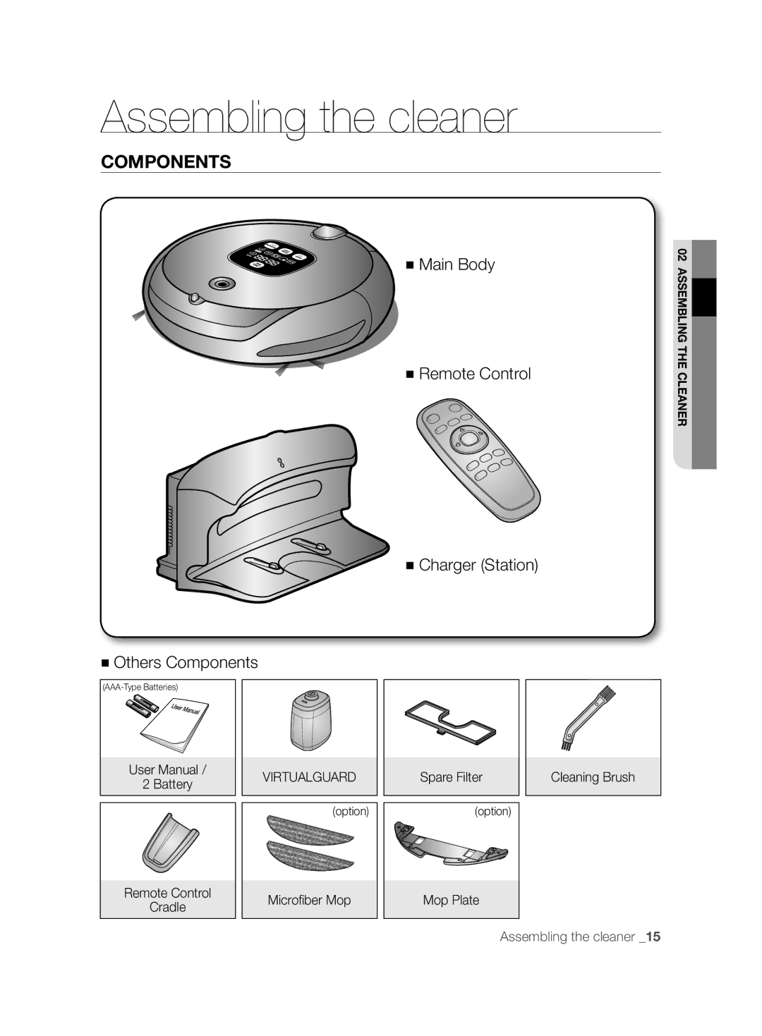 Samsung VCR8894L3R/XET manual Assembling the cleaner, Components 