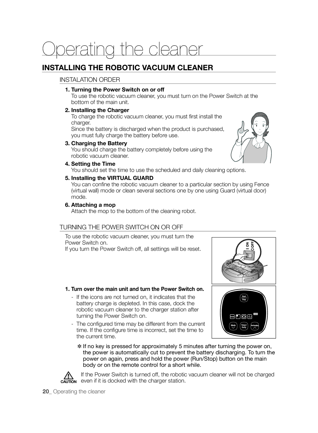 Samsung VCR8894L3R/XET manual Operating the cleaner, Installing the Robotic Vacuum Cleaner, Instalation Order 