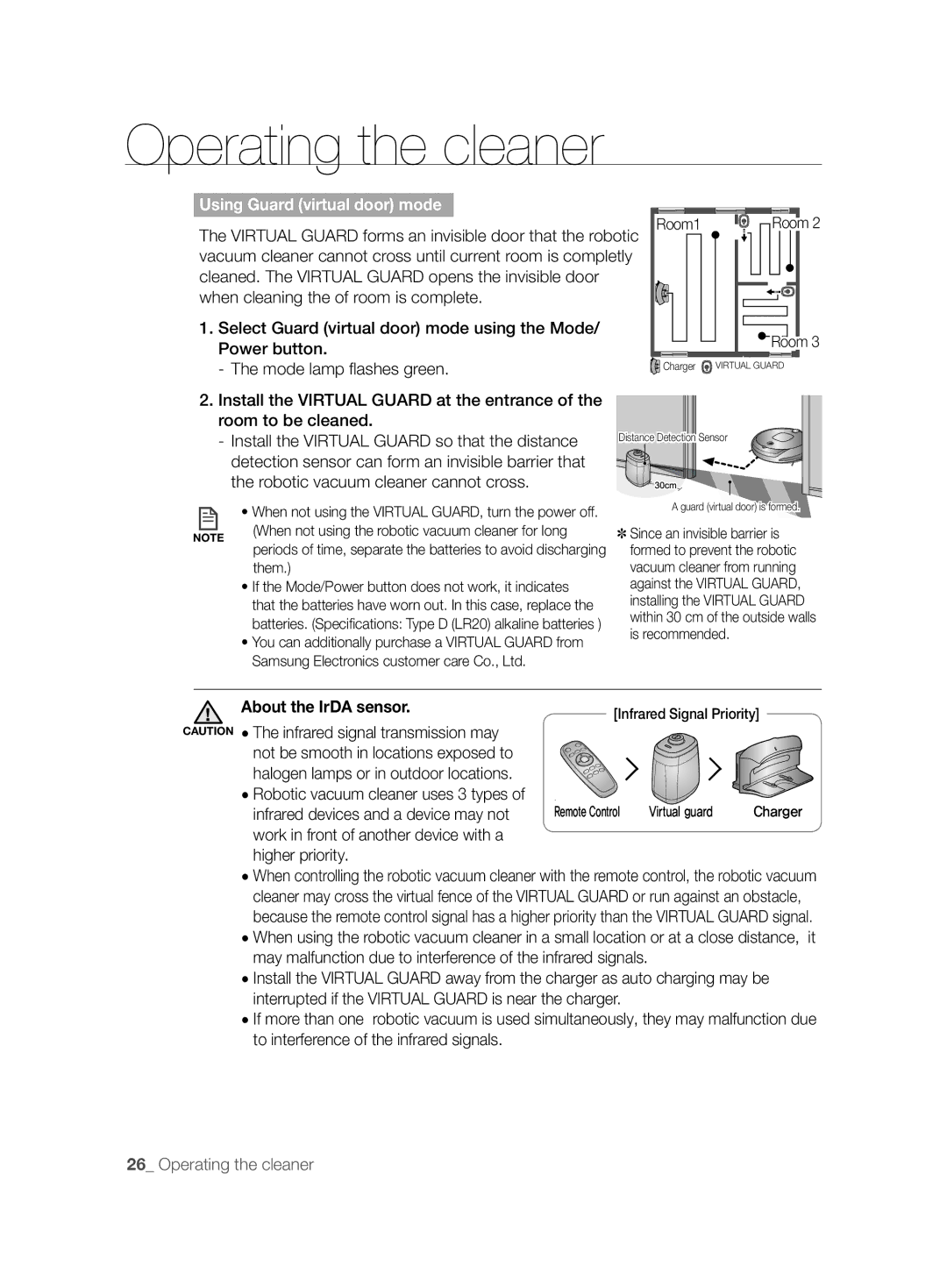 Samsung VCR8894L3R/XET manual Using Guard virtual door mode, About the IrDA sensor 