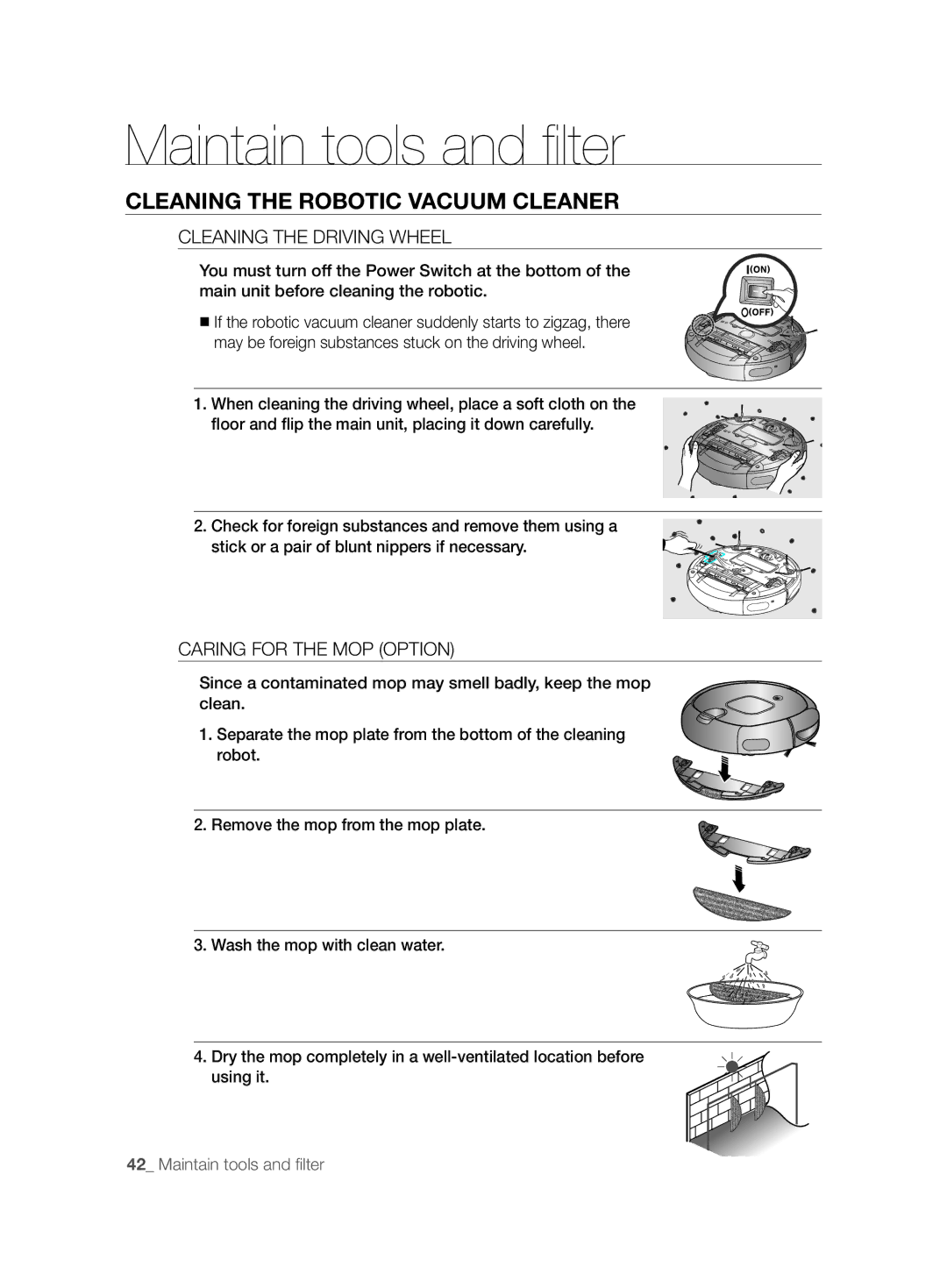 Samsung VCR8894L3R/XET manual Cleaning the Driving Wheel, Caring for the MOP Option 