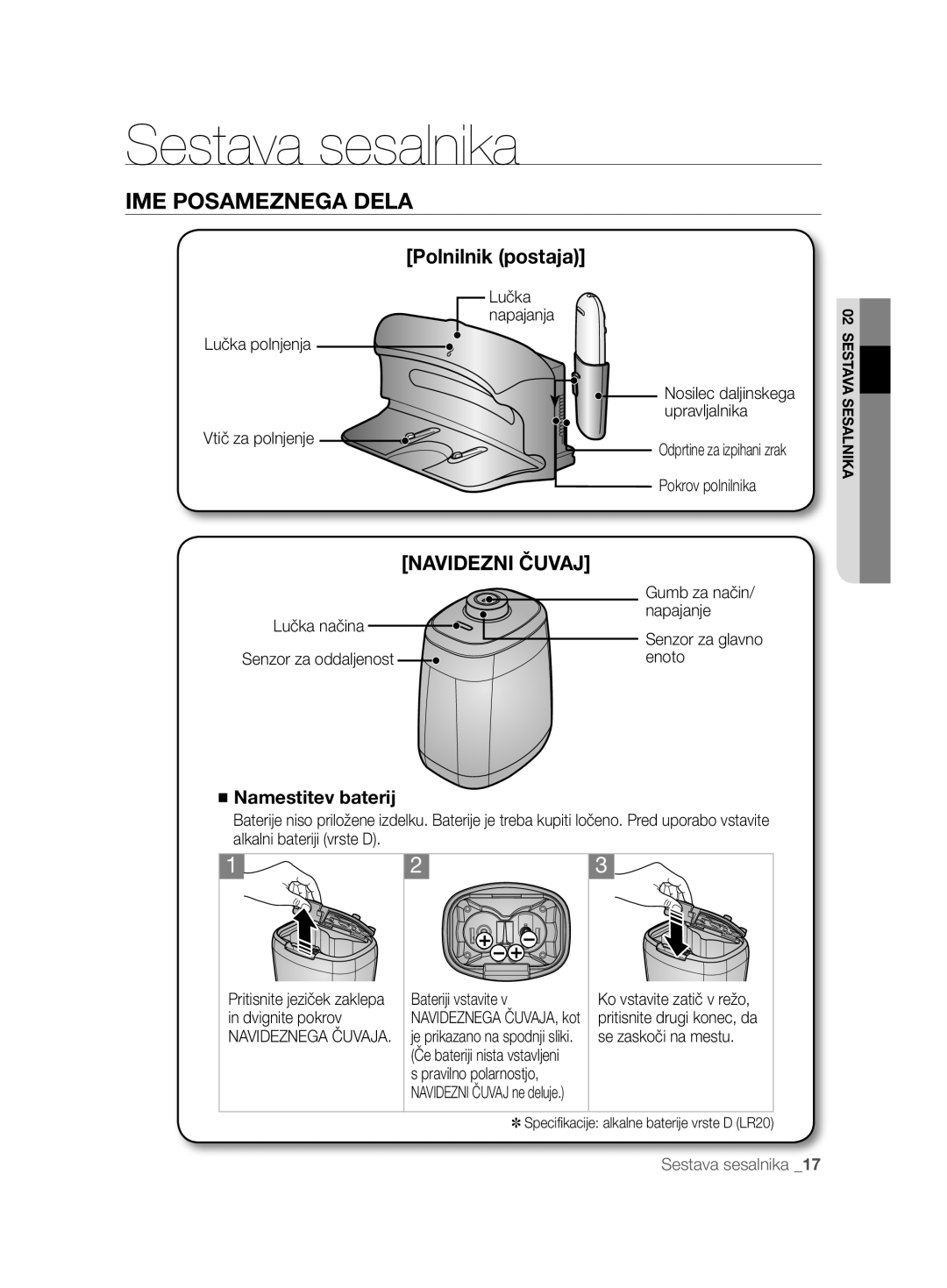 Samsung VCR8894L3R/XET manual Polnilnik postaja, Lučka polnjenja Vtič za polnjenje, Napajanje, Enoto 